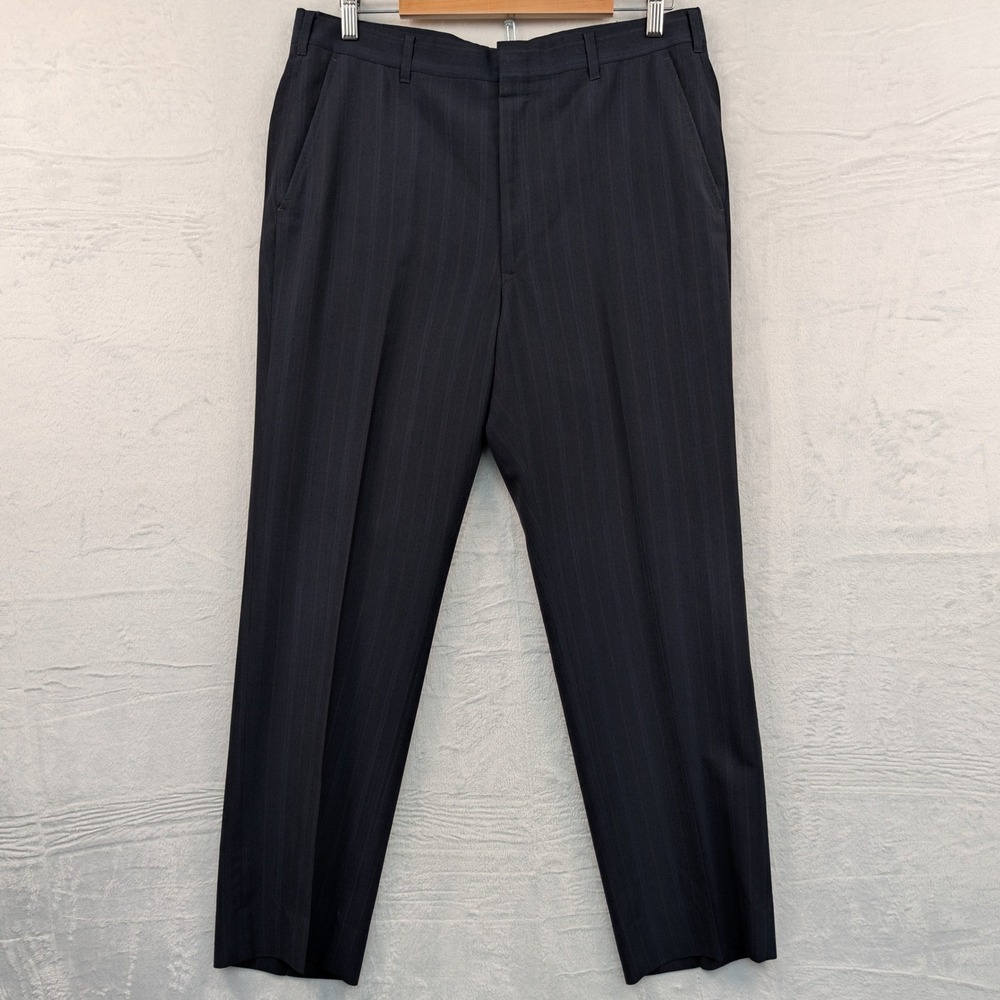 VTG Dress Pants Men's 36x32 Navy Pinstripe Flare Talon Bell Bottom Academia 70s